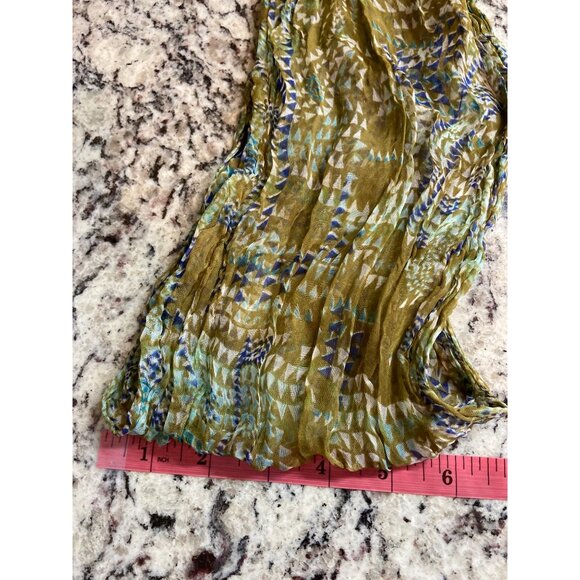 Womens Sheer Rectangle Scarf Olive Green Blue Lightweight Geometric Corpcore - Picture 6 of 6